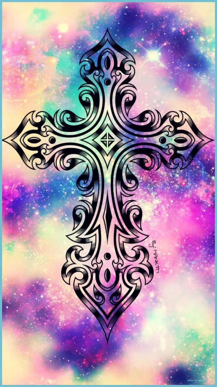 A Cross With A Colorful Background