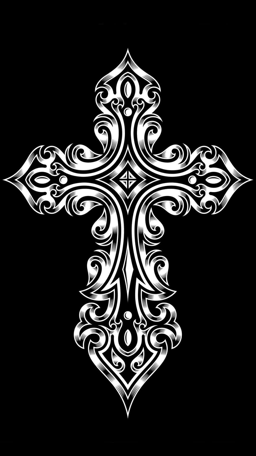 A Cross With An Ornate Design On A Black Background Background