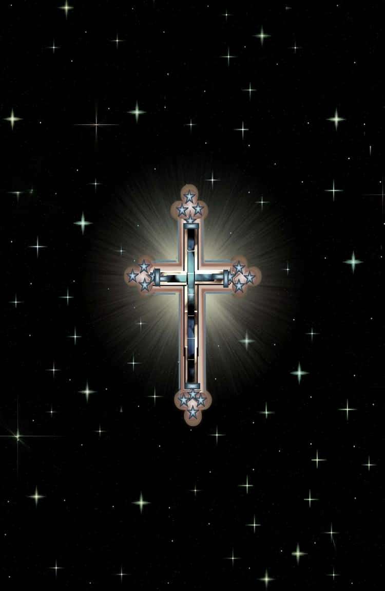 A Cross With Stars In The Background Background