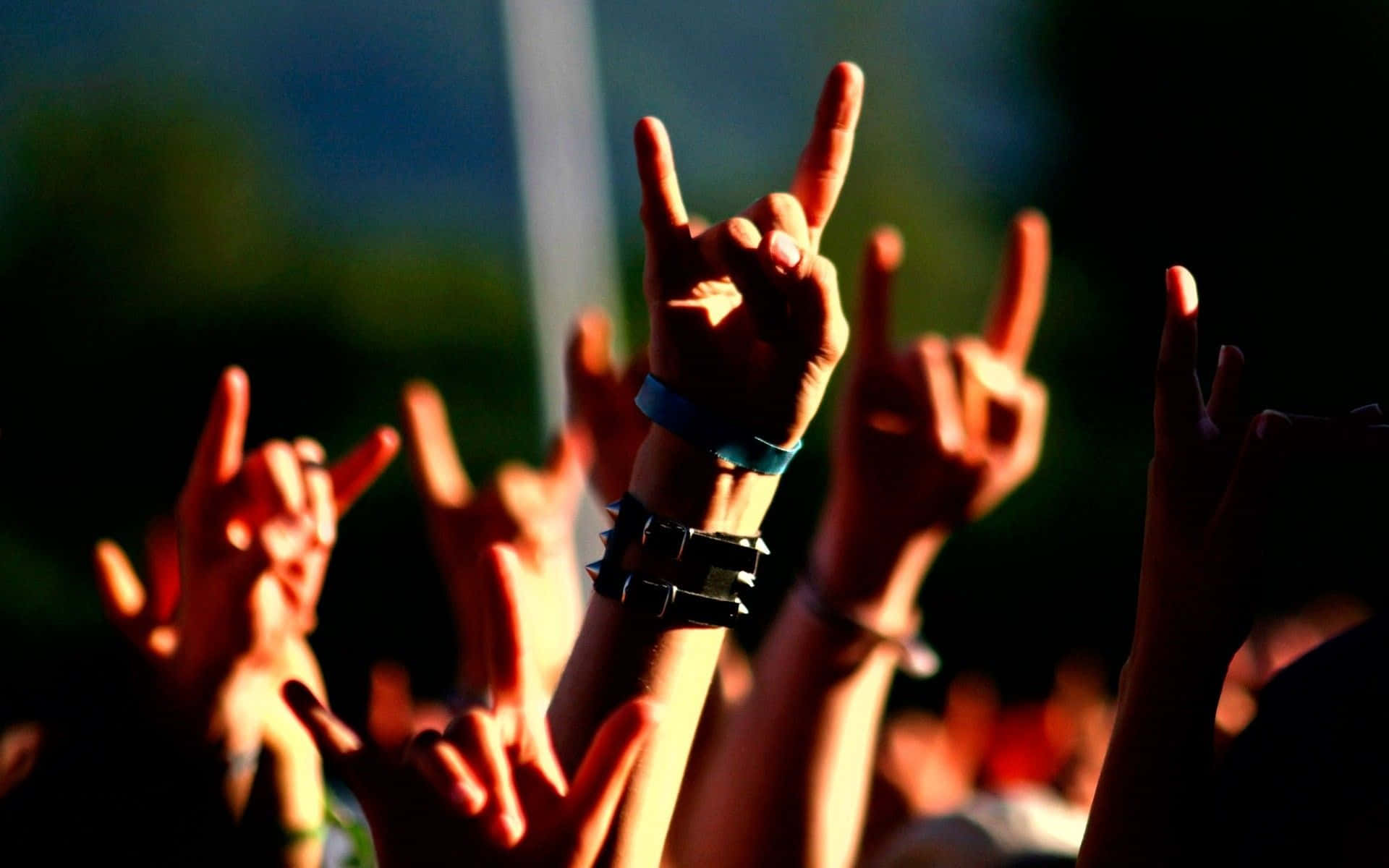 A Crowd Of People Raising Their Hands Up At A Concert Background