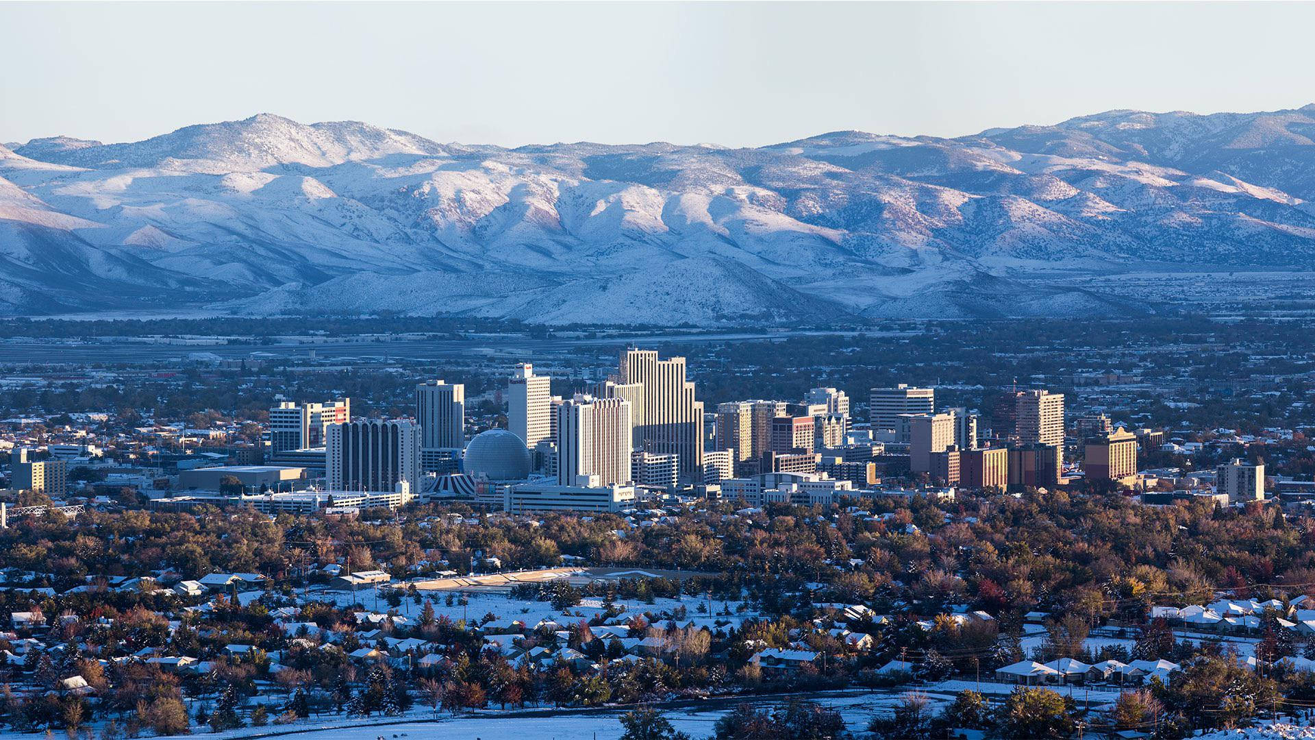 A Crystal Clear Winter Sky Illuminates Reno's Iconic Skyline.