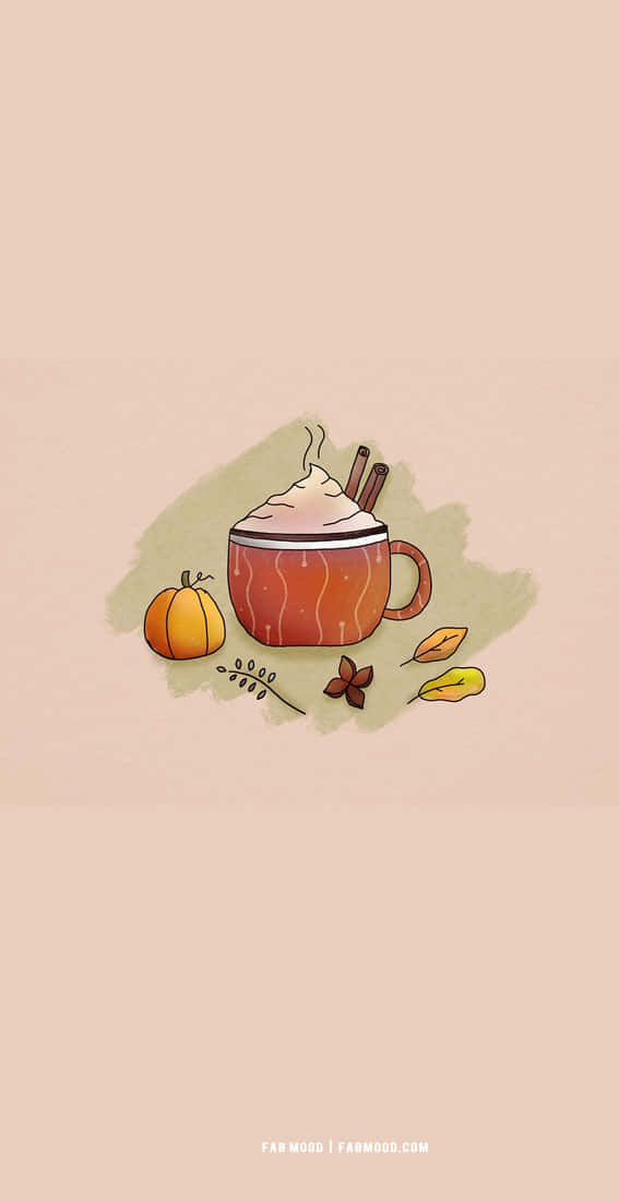 A Cup Of Hot Cocoa With Pumpkins And Spices Background
