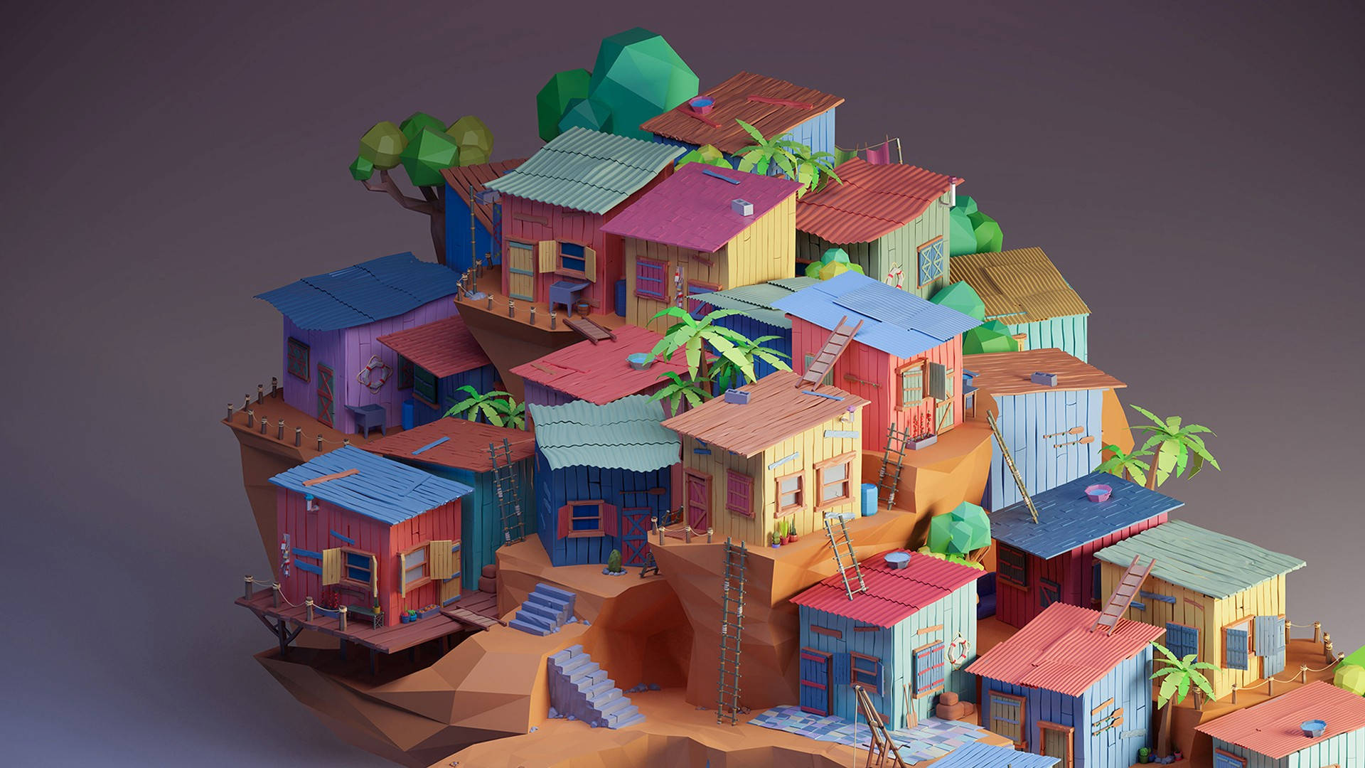 A Cute 3d Phone Depicting A Colorful Village Scene Background