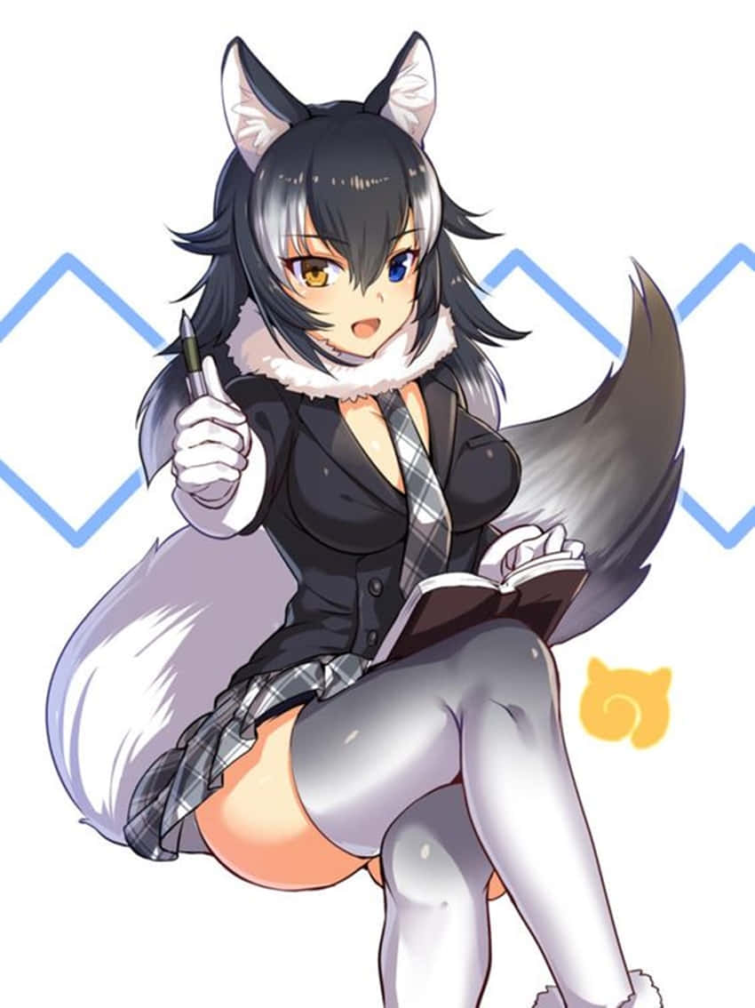 A Cute Anime Wolf Girl Smiles Warmly, Radiating With Inner Beauty. Background