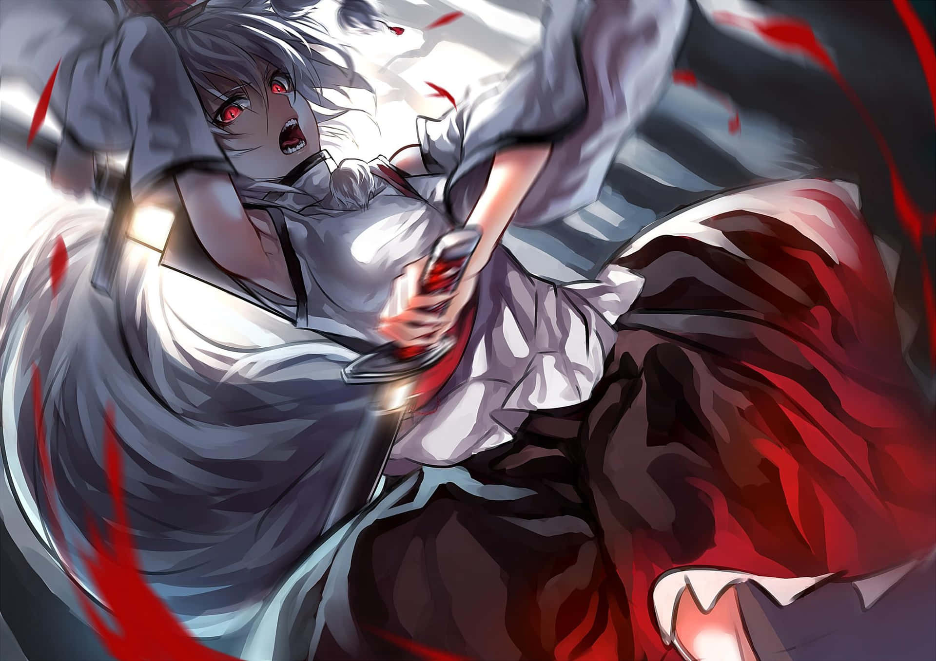 A Cute Anime Wolf Girl Striking A Playful Pose Background