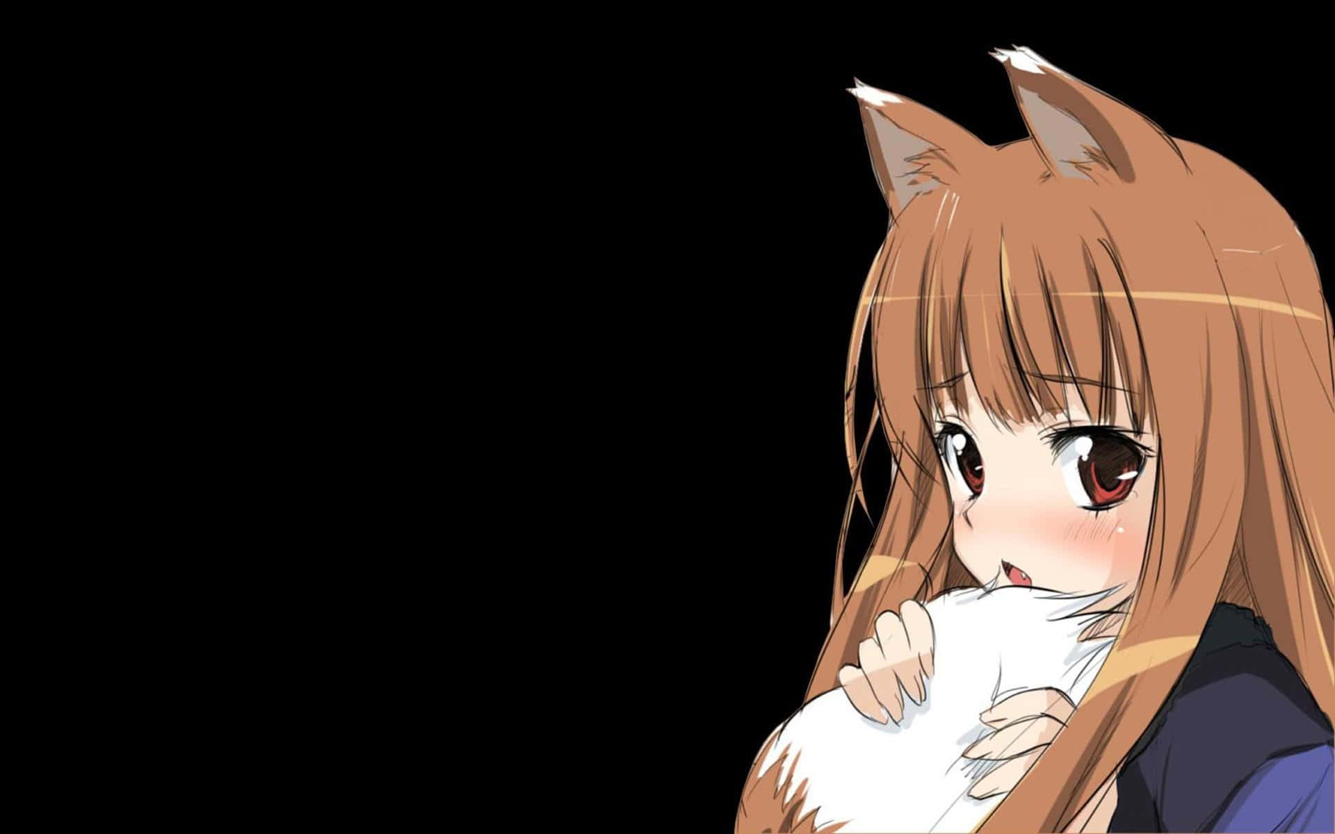 A Cute Anime Wolf Girl With A Big Smile Background