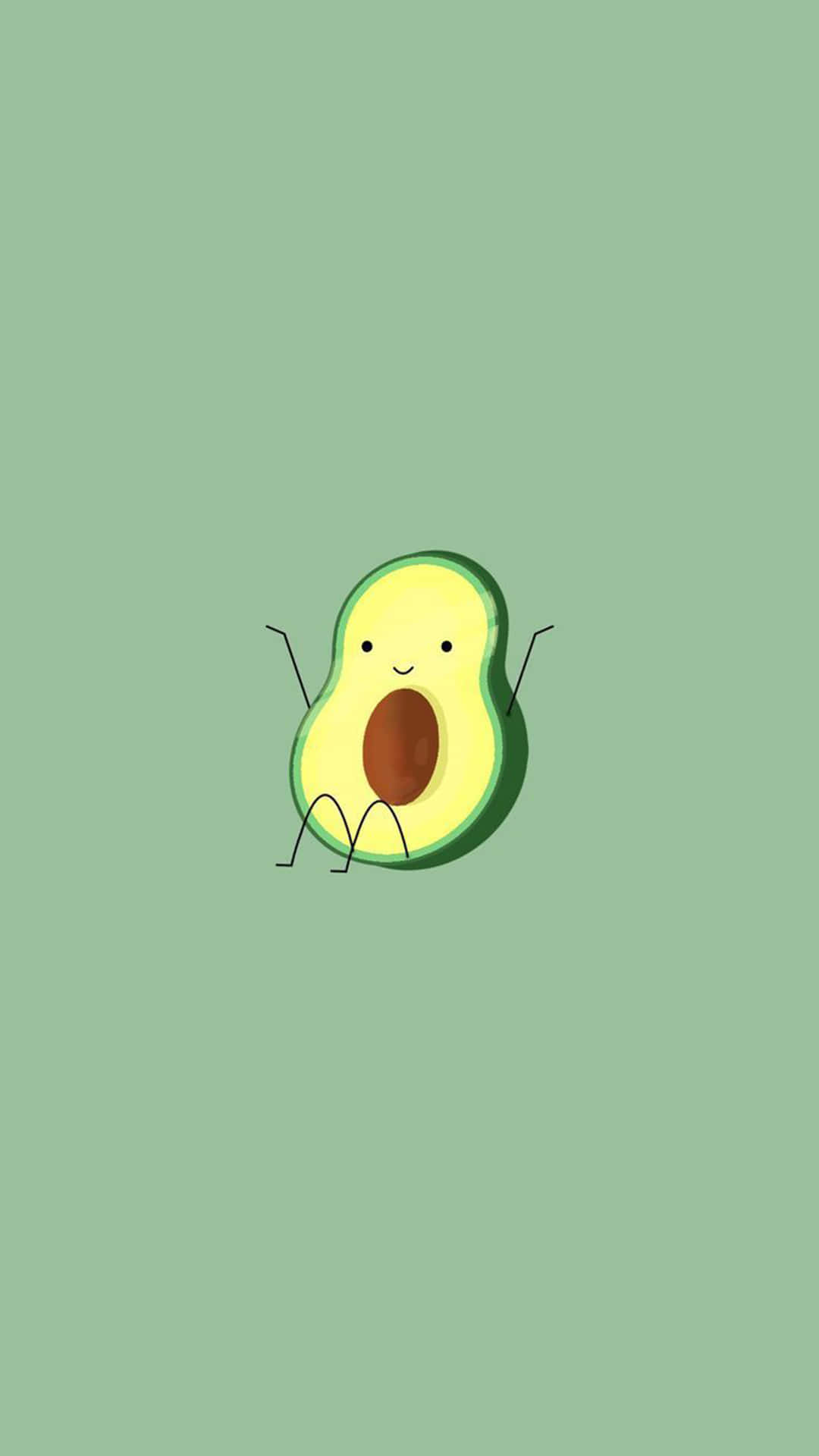 A Cute Avocado With Eyes Open On A Green Background Background