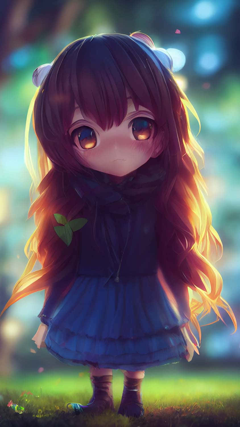 A Cute Baby Anime Character Feeling Happy Background