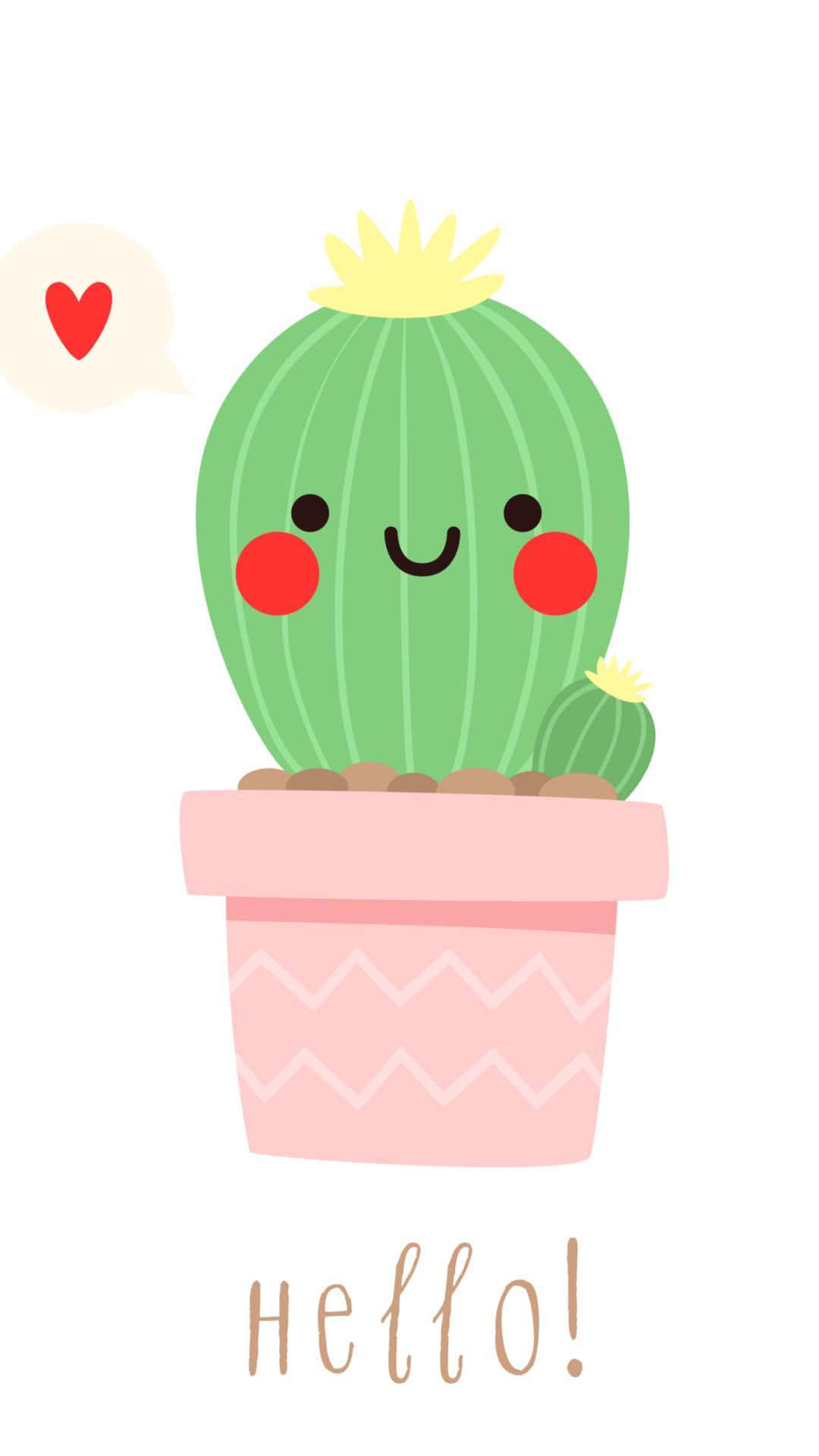 A Cute Cactus With The Words Hello On It Background