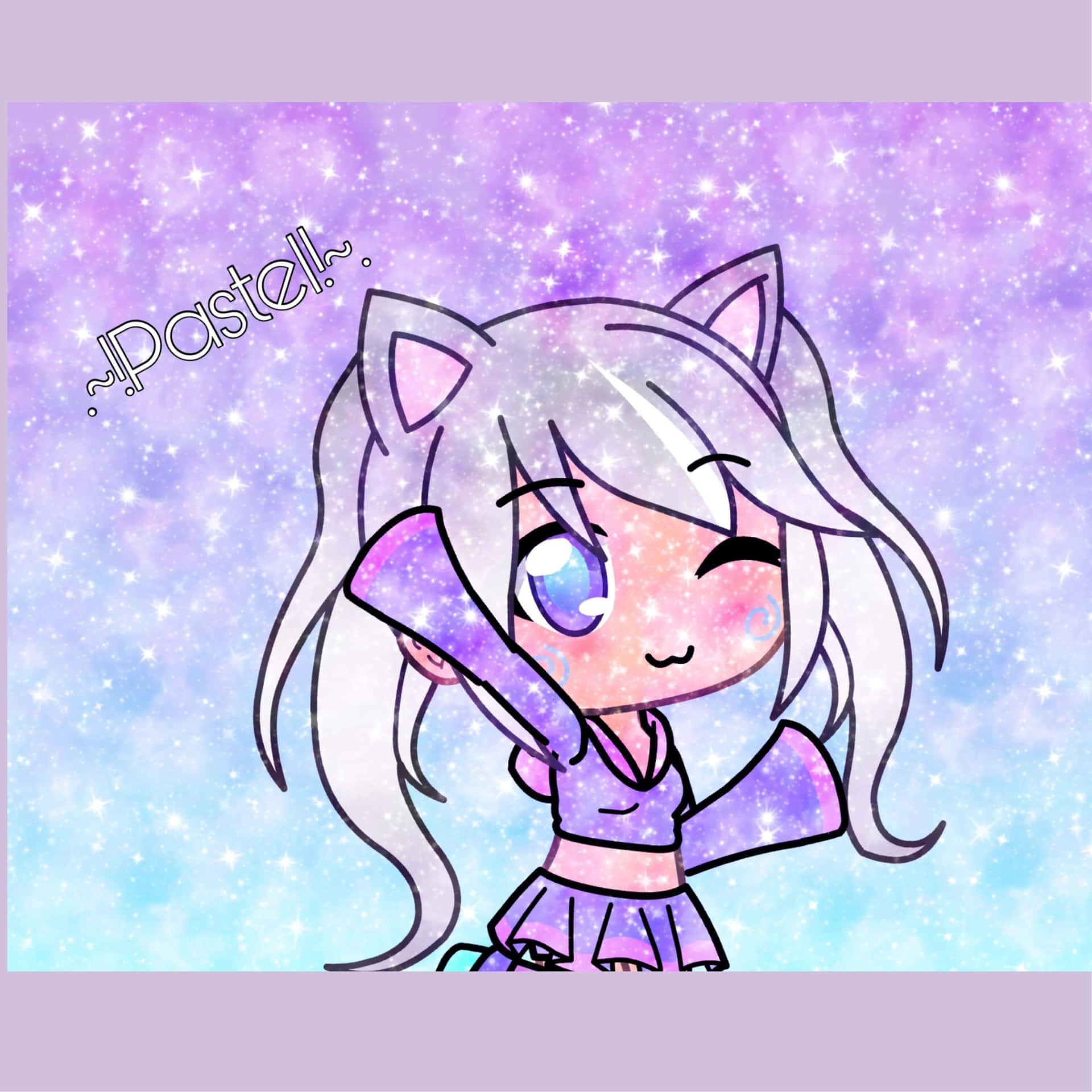 A Cute Cartoon Cat With A Purple Dress And Blue Eyes Background
