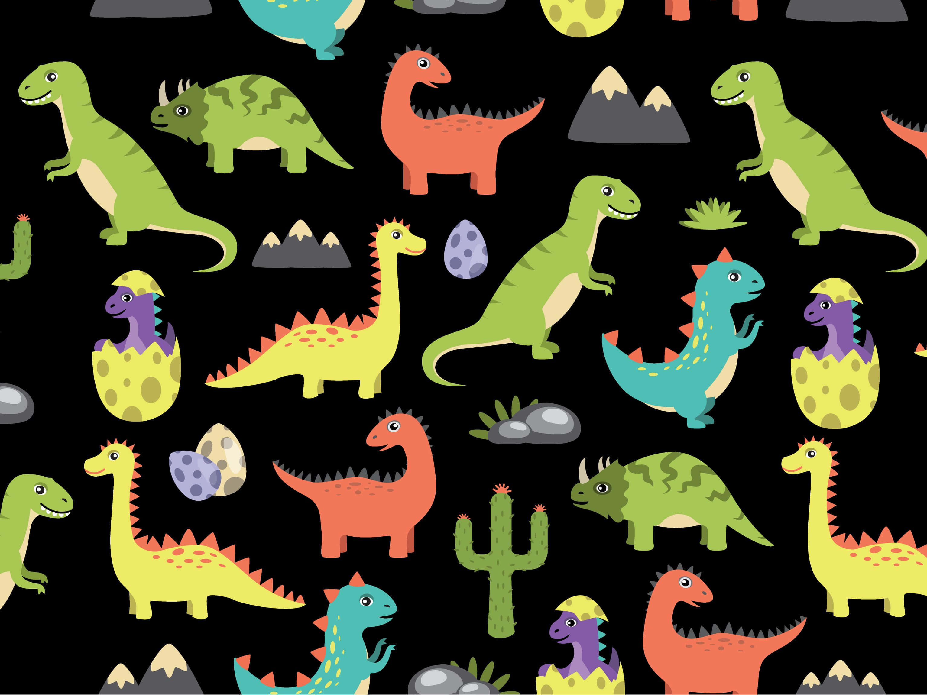 A Cute Cartoon Dinosaur Smiles On A Pastel Desktop. Background