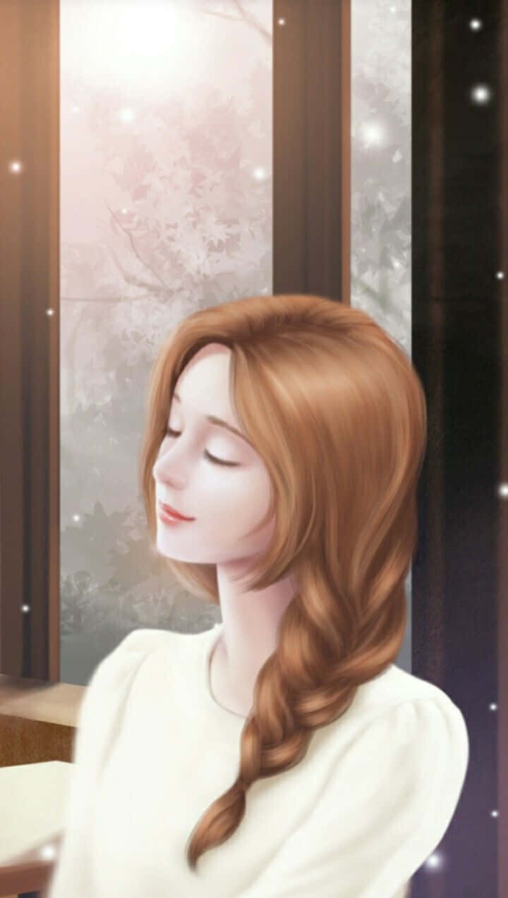 A Cute Cartoon Girl Smiling And Enjoying The Day.