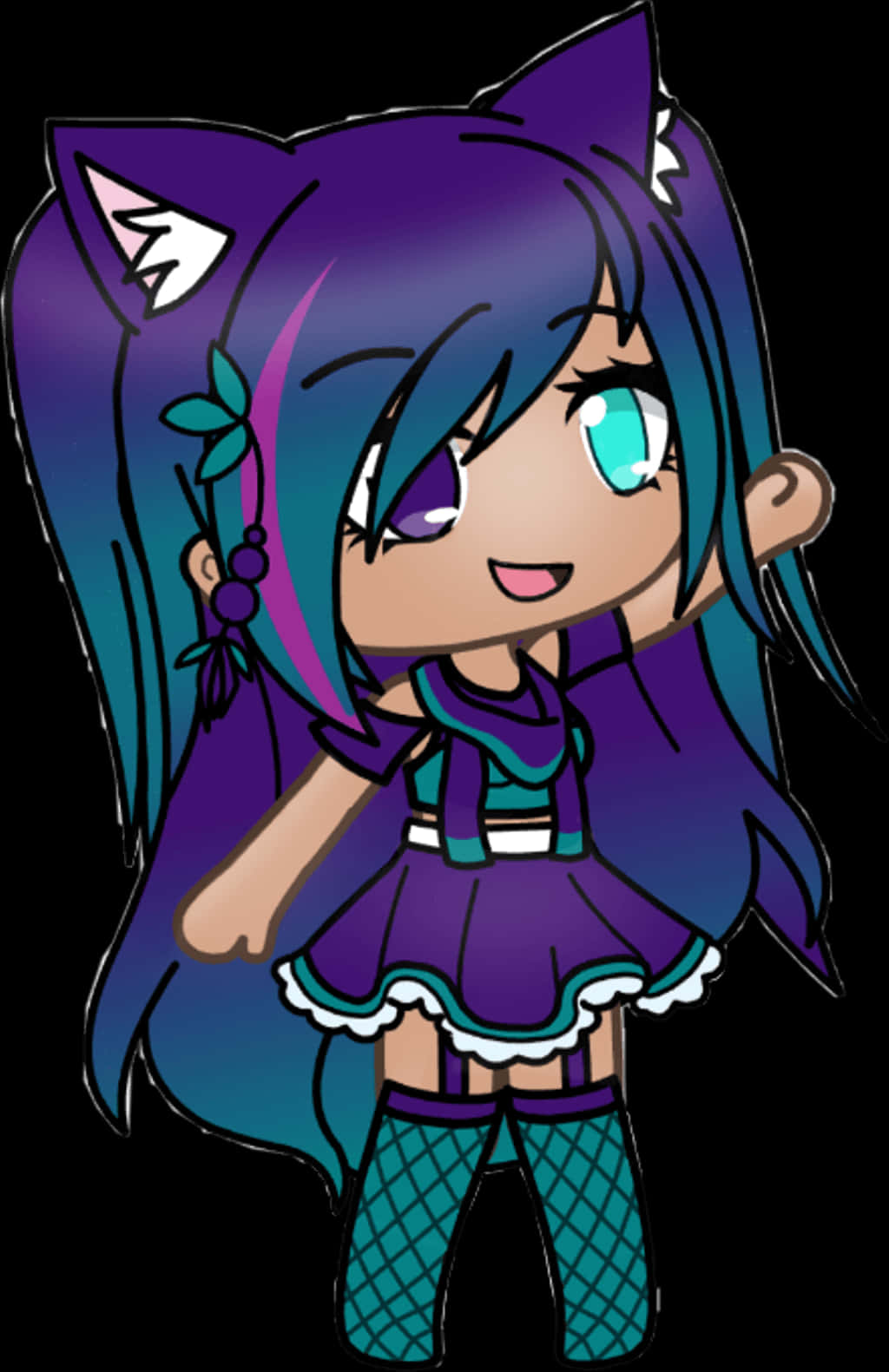 A Cute Cat With Blue Hair And Purple Eyes Background