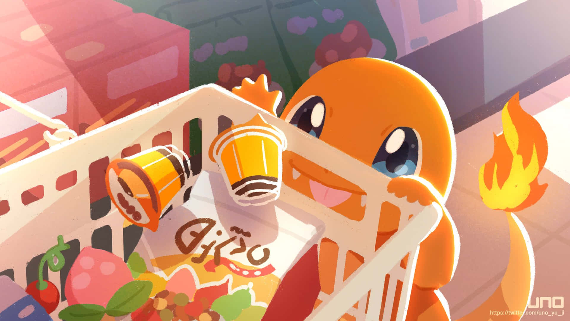 A Cute Charmander Enjoys The Sun Background