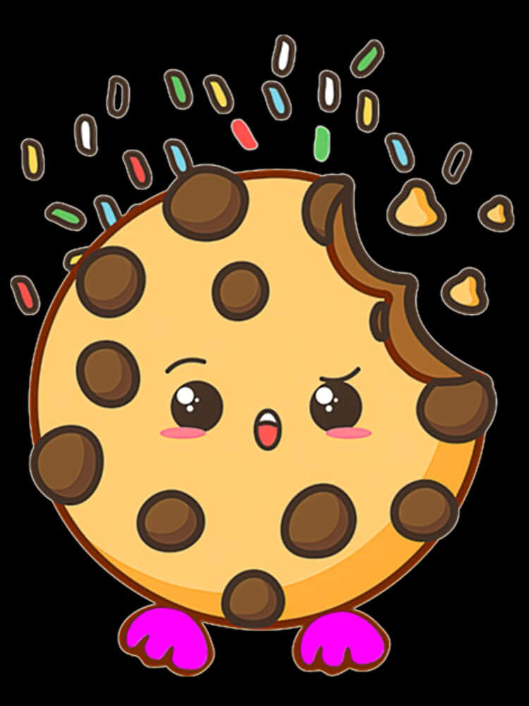 A Cute Cookie With Sprinkles Falling Around It Background