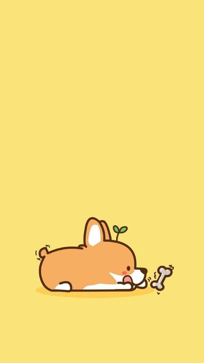 A Cute Corgi Dog Is Sleeping On A Yellow Background Background