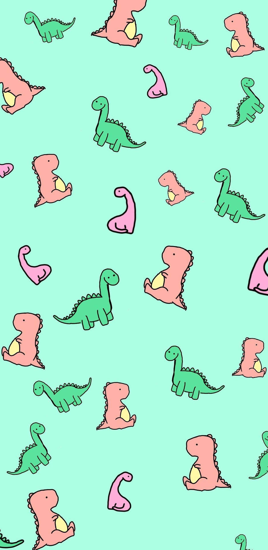 A Cute Dinosaur Pattern With Pink And Green Dinosaurs