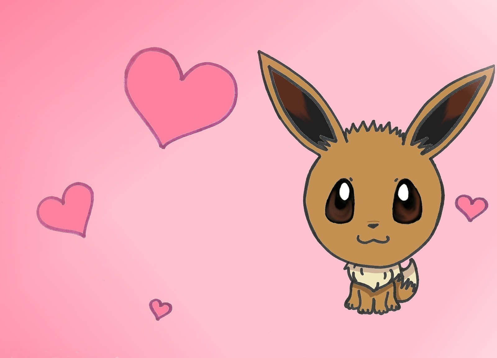 A Cute Eevee With Hearts On A Pink Background Background