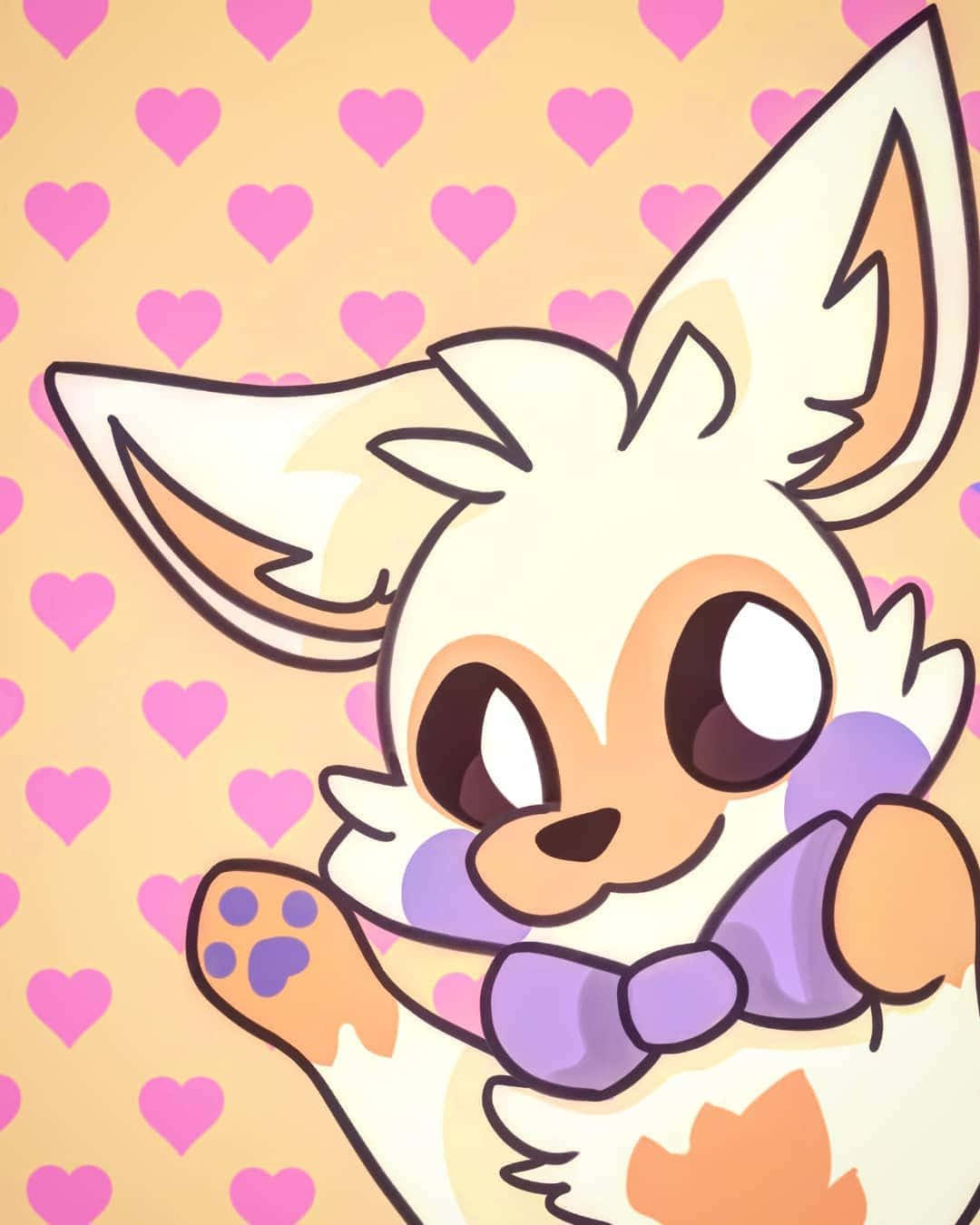 A Cute Fox With A Bow In Front Of Hearts Background