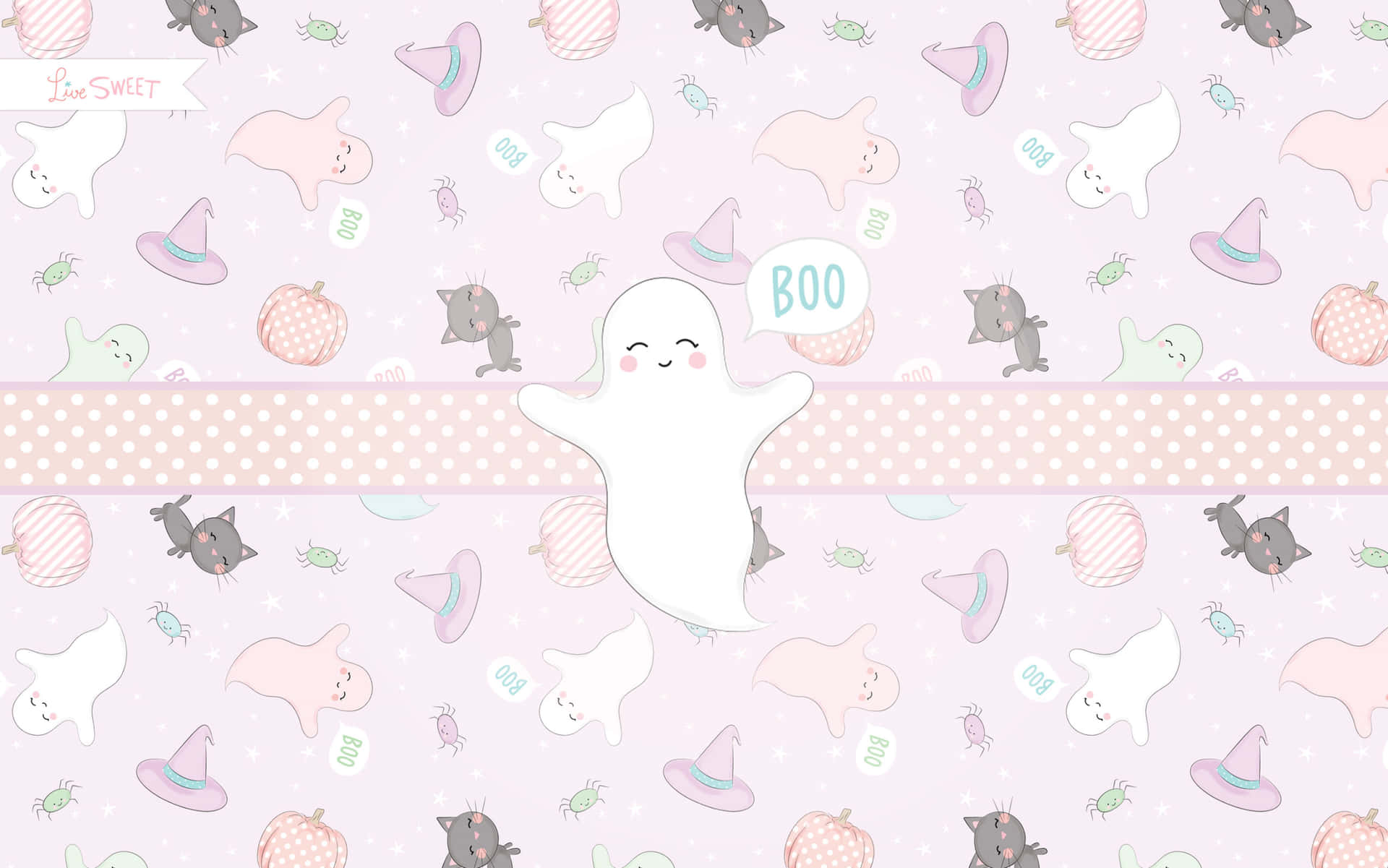 A Cute Ghost Pattern With A Pink Background Background