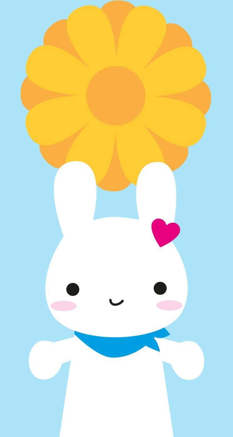 A Cute Kawaii Bunny Enjoying Its Afternoon Snack Background