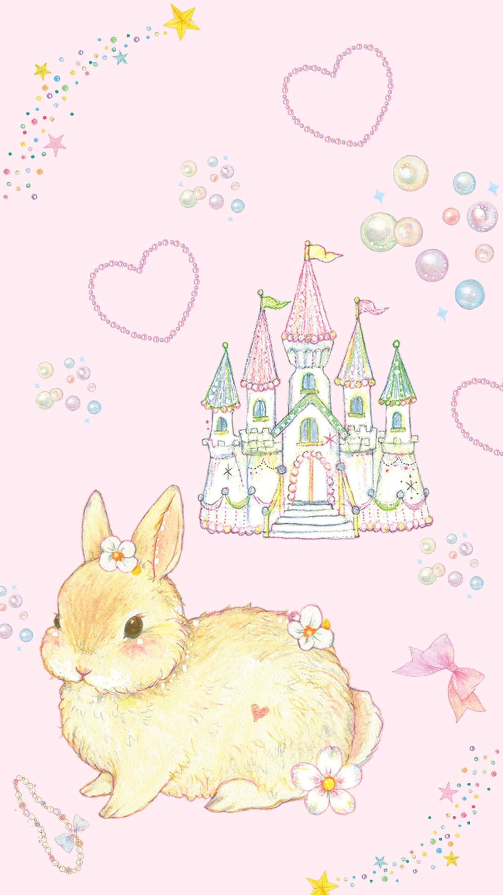 A Cute Kawaii Bunny Smiles And Waves Hello! Background