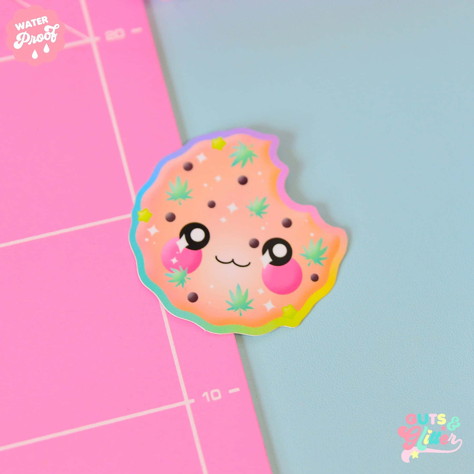 A Cute Kawaii Donut Sticker On A Pink Background Background