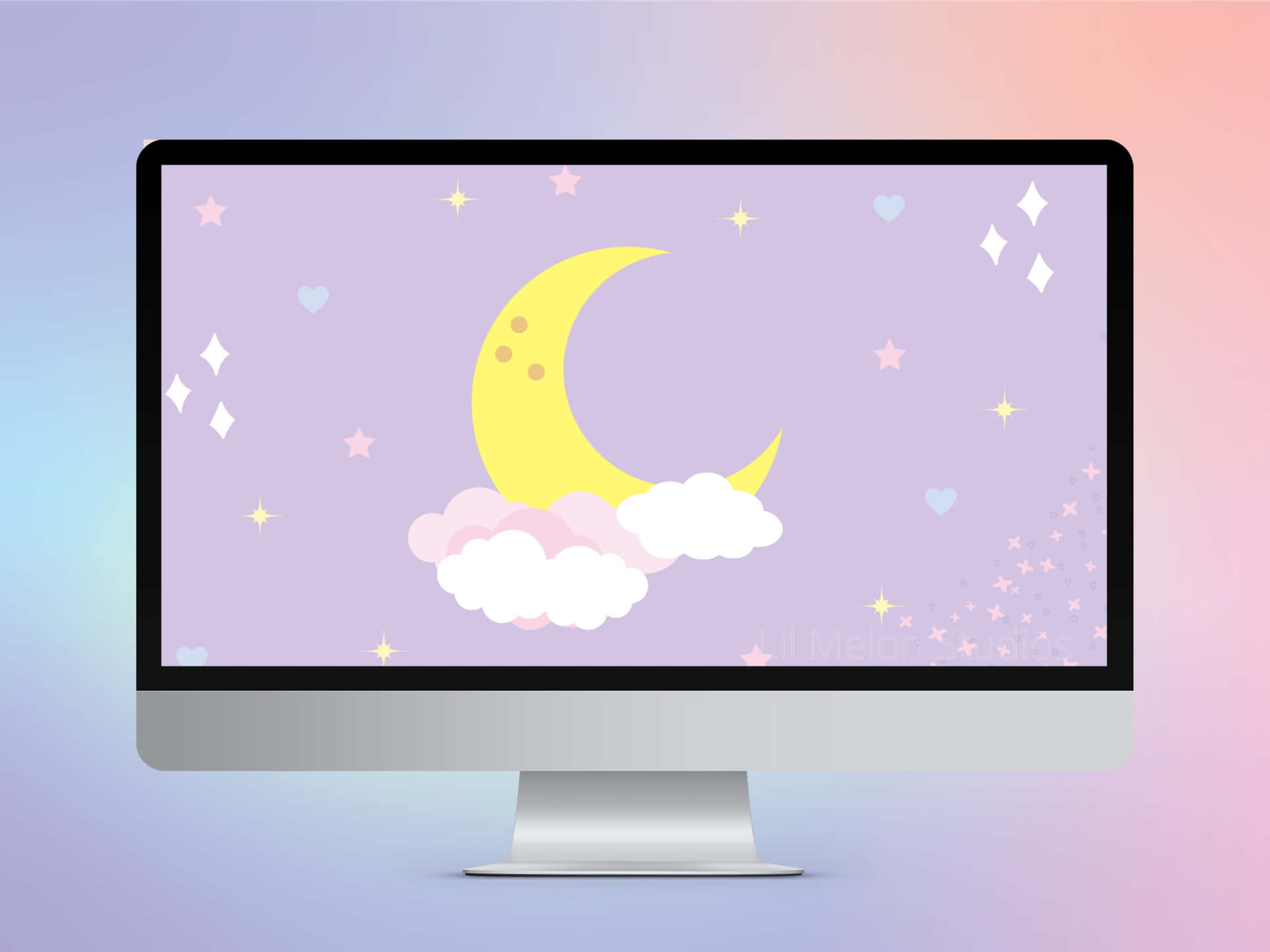 A Cute Kawaii Pastel Laptop On A Pink And Purple Abstract Background. Background