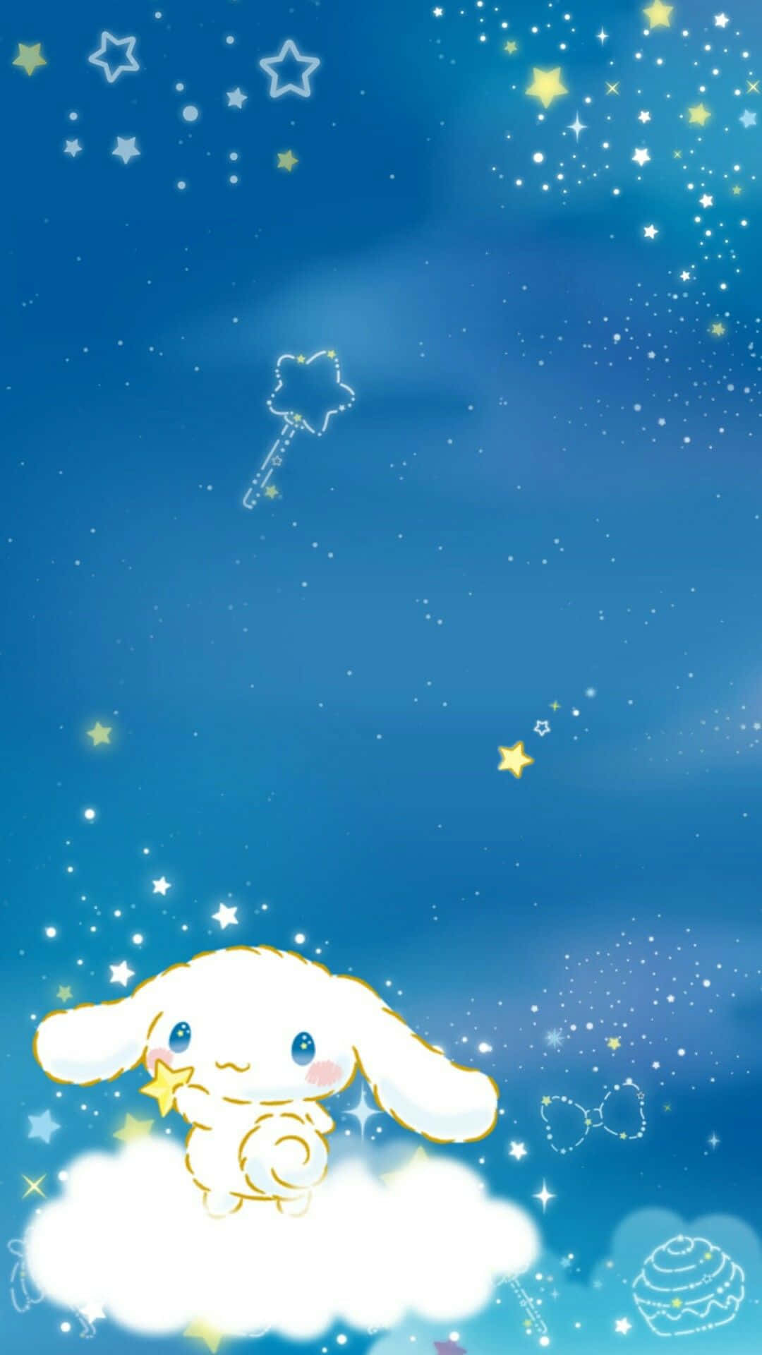 A Cute Little Bunny Is Sitting On A Cloud Background