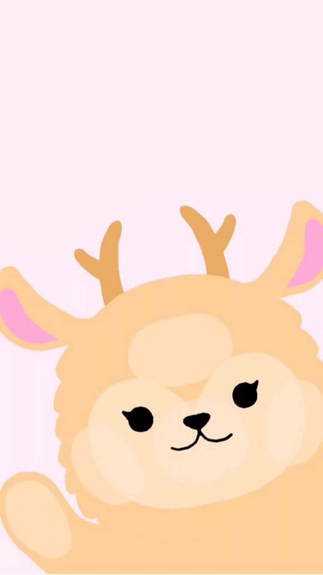 A Cute Llama With Horns On A Pink Background