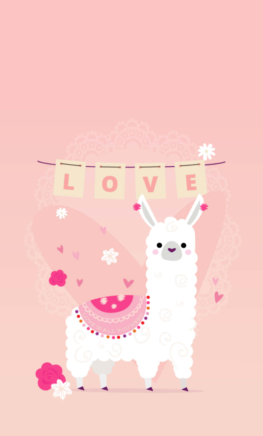 A Cute Llama With Love Written On It Background