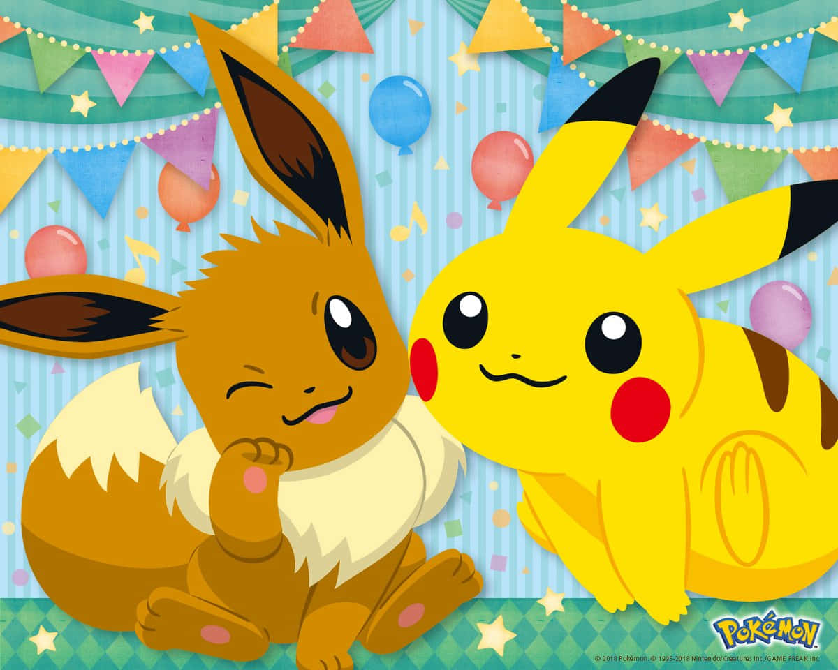 A Cute Pikachu & Eevee Enjoying Some Time Together Background