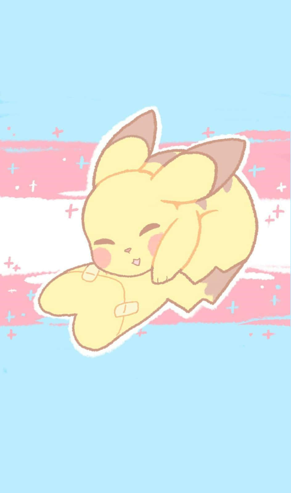 A Cute Pikachu Sleeping On A Pink And Blue Background Background