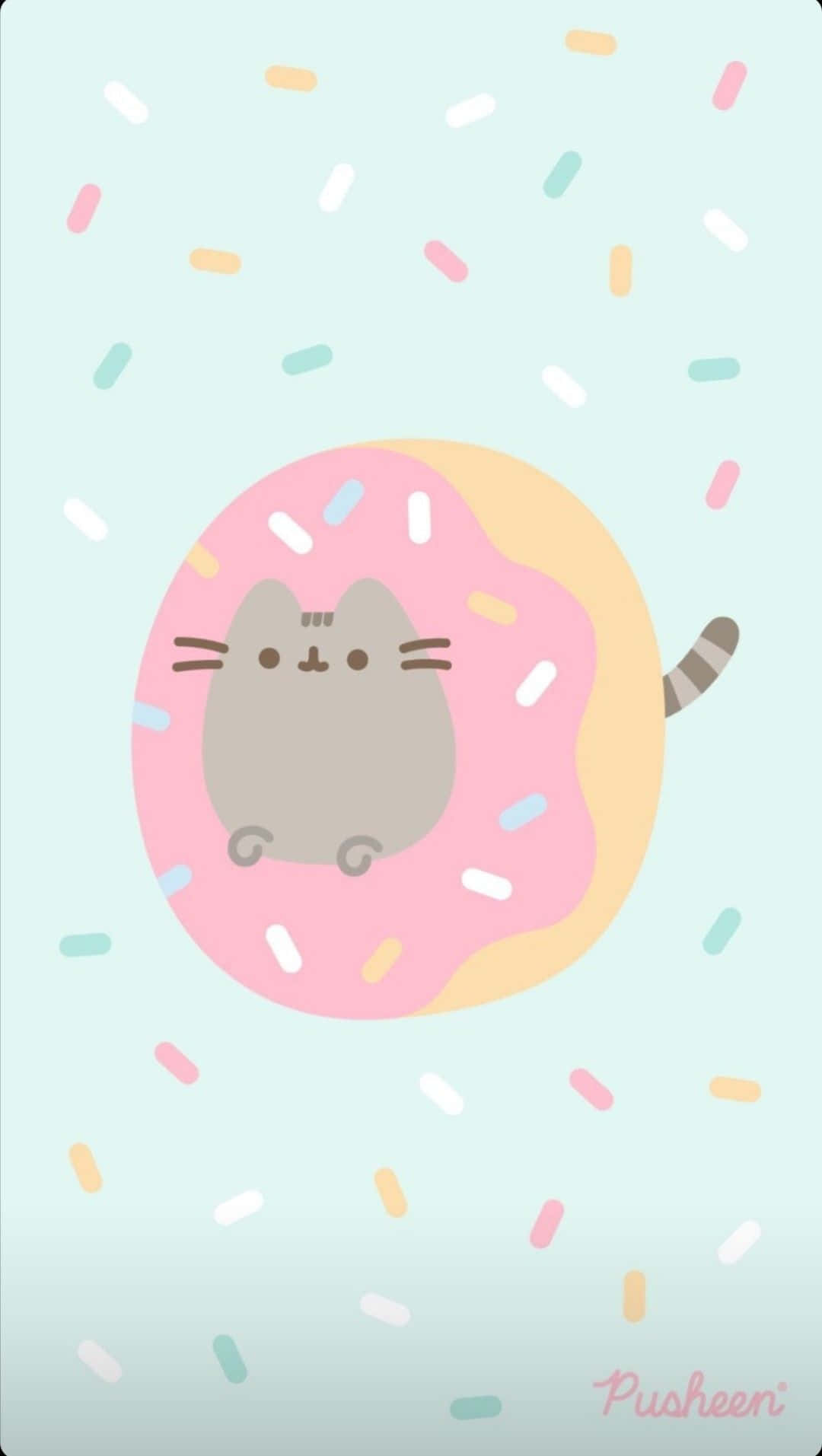 A Cute Pusheen Peeking Out From The Couch Background