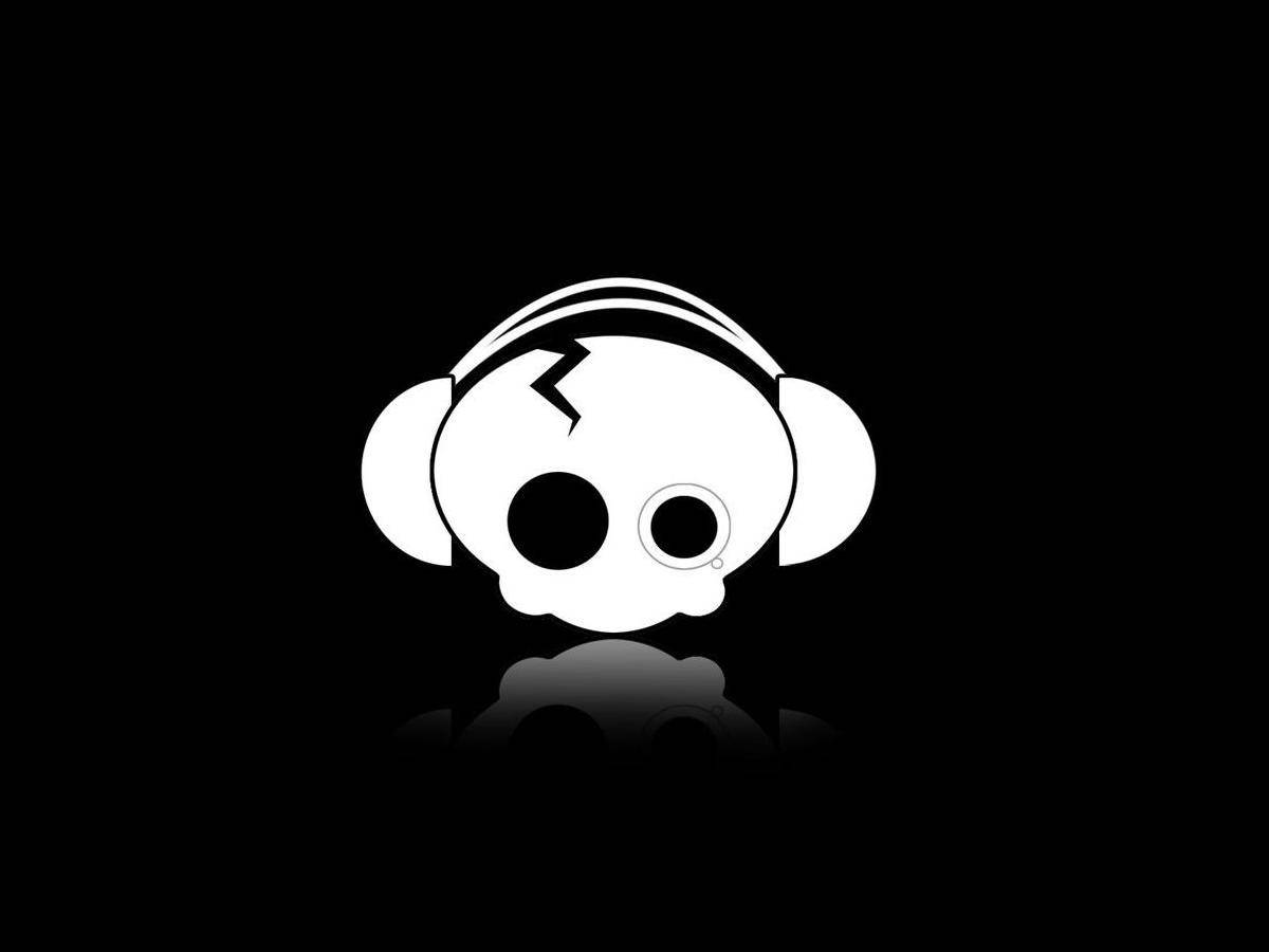 A Cute Skeleton Head With A Headphone Background