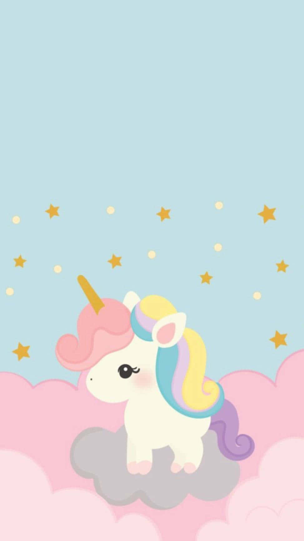 A Cute Unicorn On A Cloud With Stars Background
