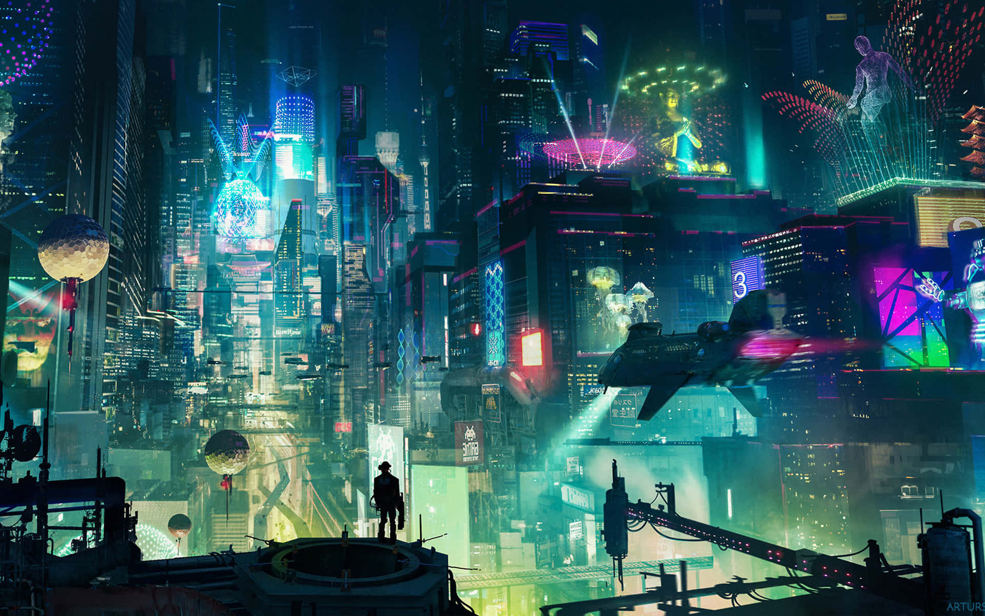 A Cyberpunk City Built With Pixel Art Background