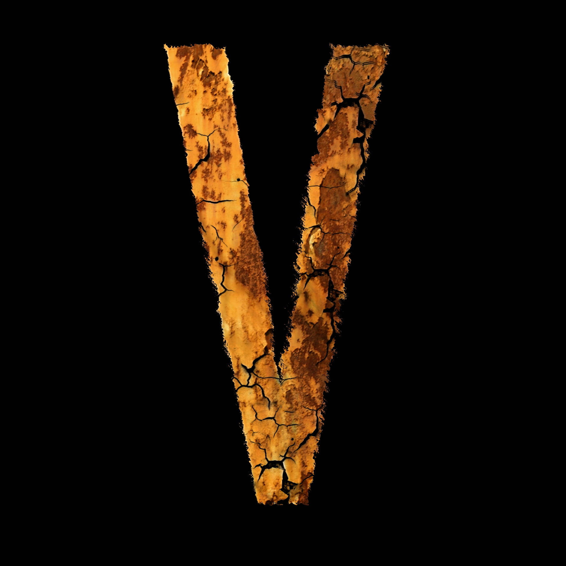 A Damaged Wooden Letter V In Nature Background