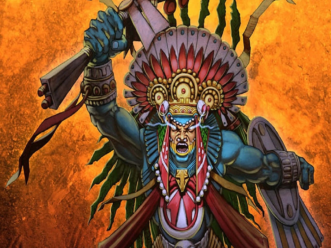 A Daring Aztec Warrior Dressed In Ancient Garb Background