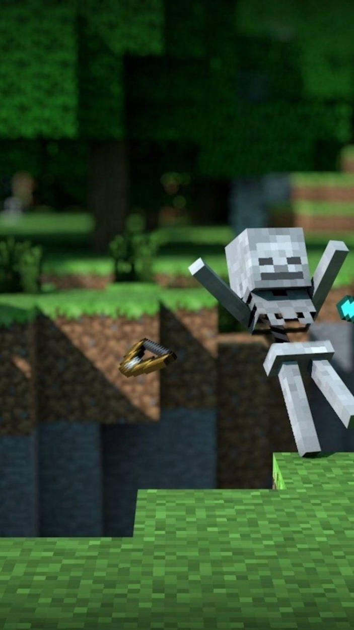 A Daring Encounter: Minecraft Skeleton On Iphone Background