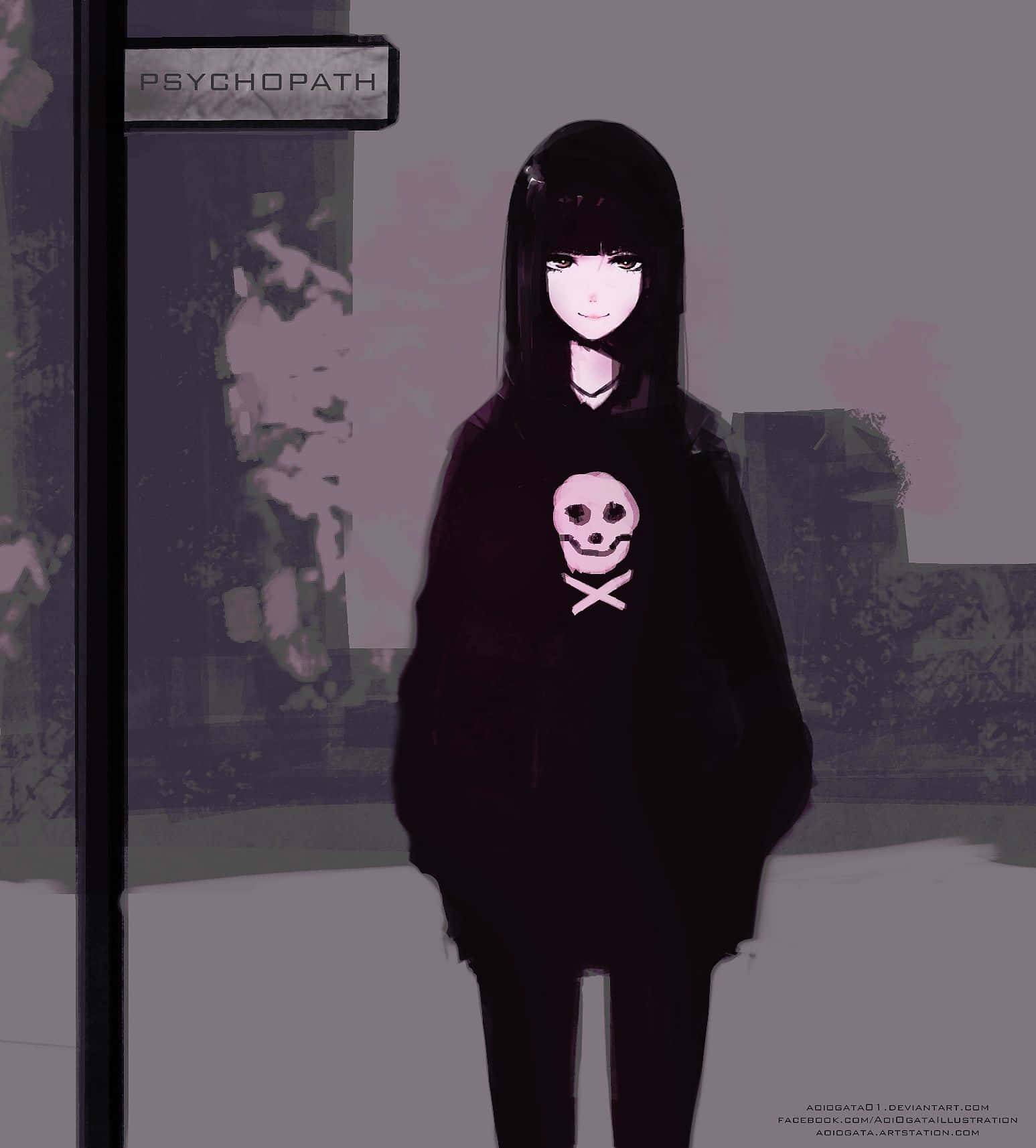 A Dark And Mysterious Psycho Anime Girl Background