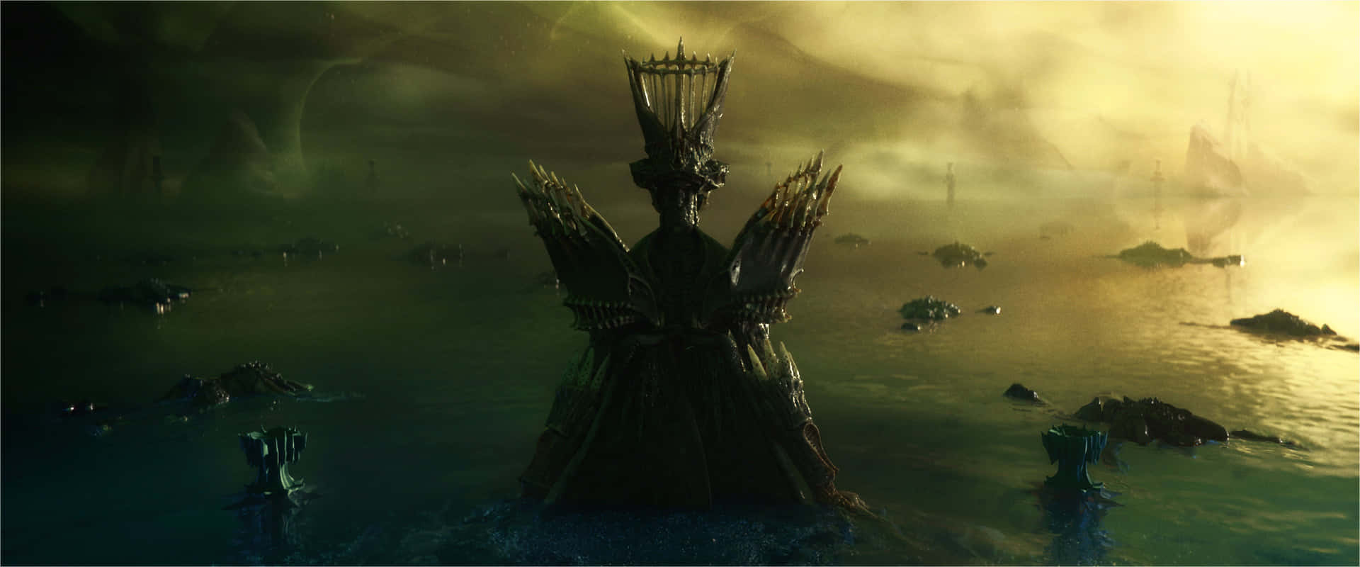 A Dark And Mysterious Witch Queen Stands Against A Brooding Backdrop