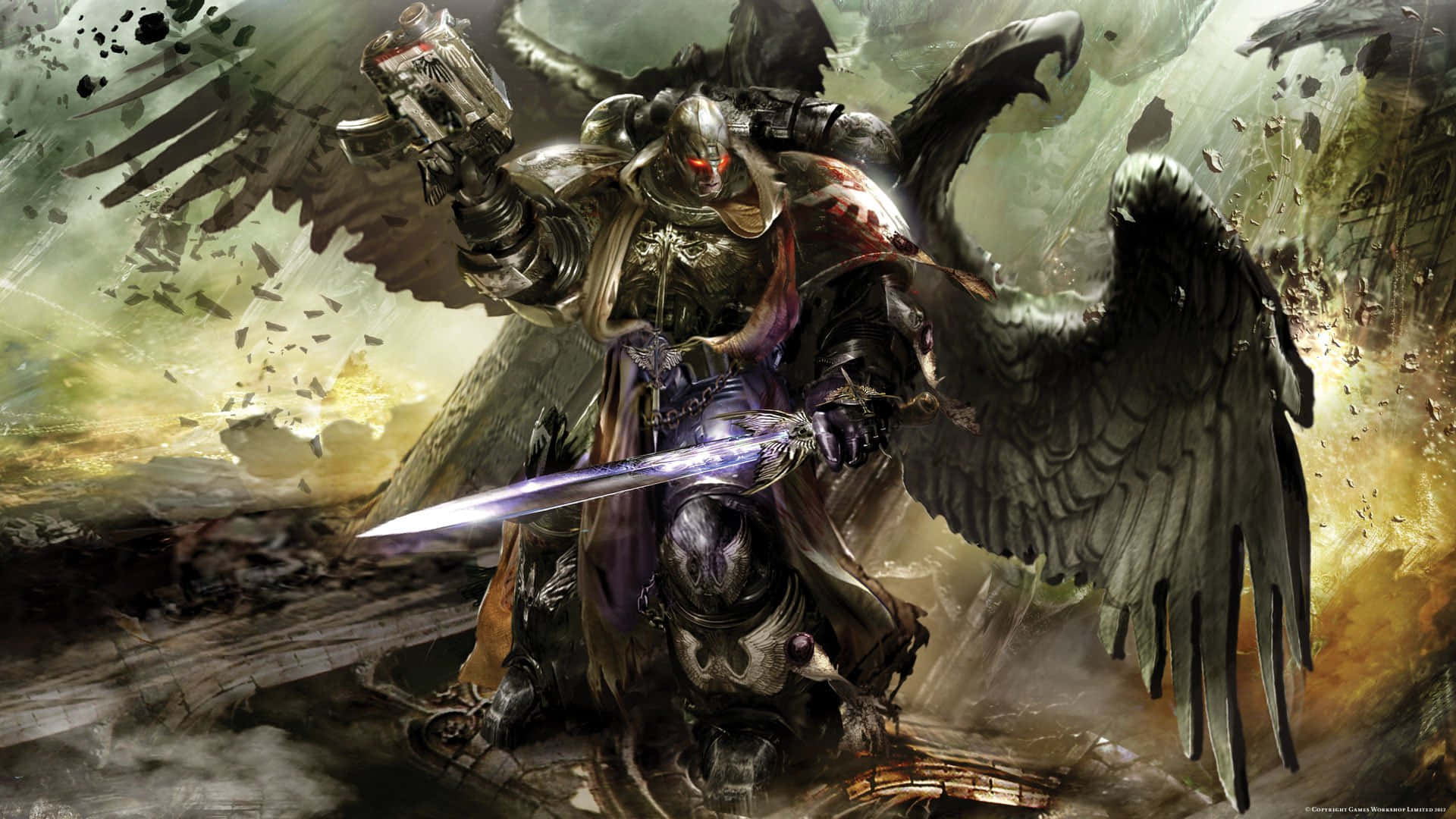 A Dark Angel With Wings And Swords Background