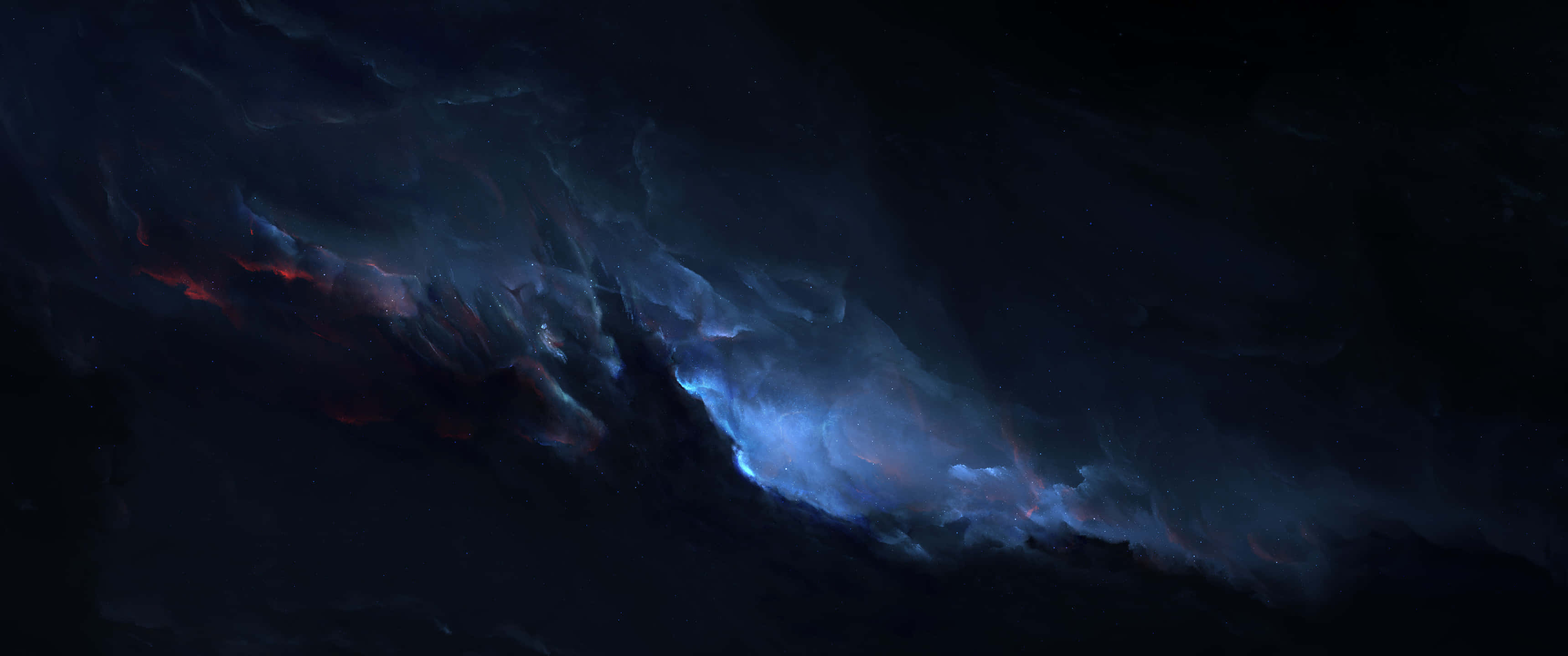 A Dark Blue And Red Painting With A Blue Light Background