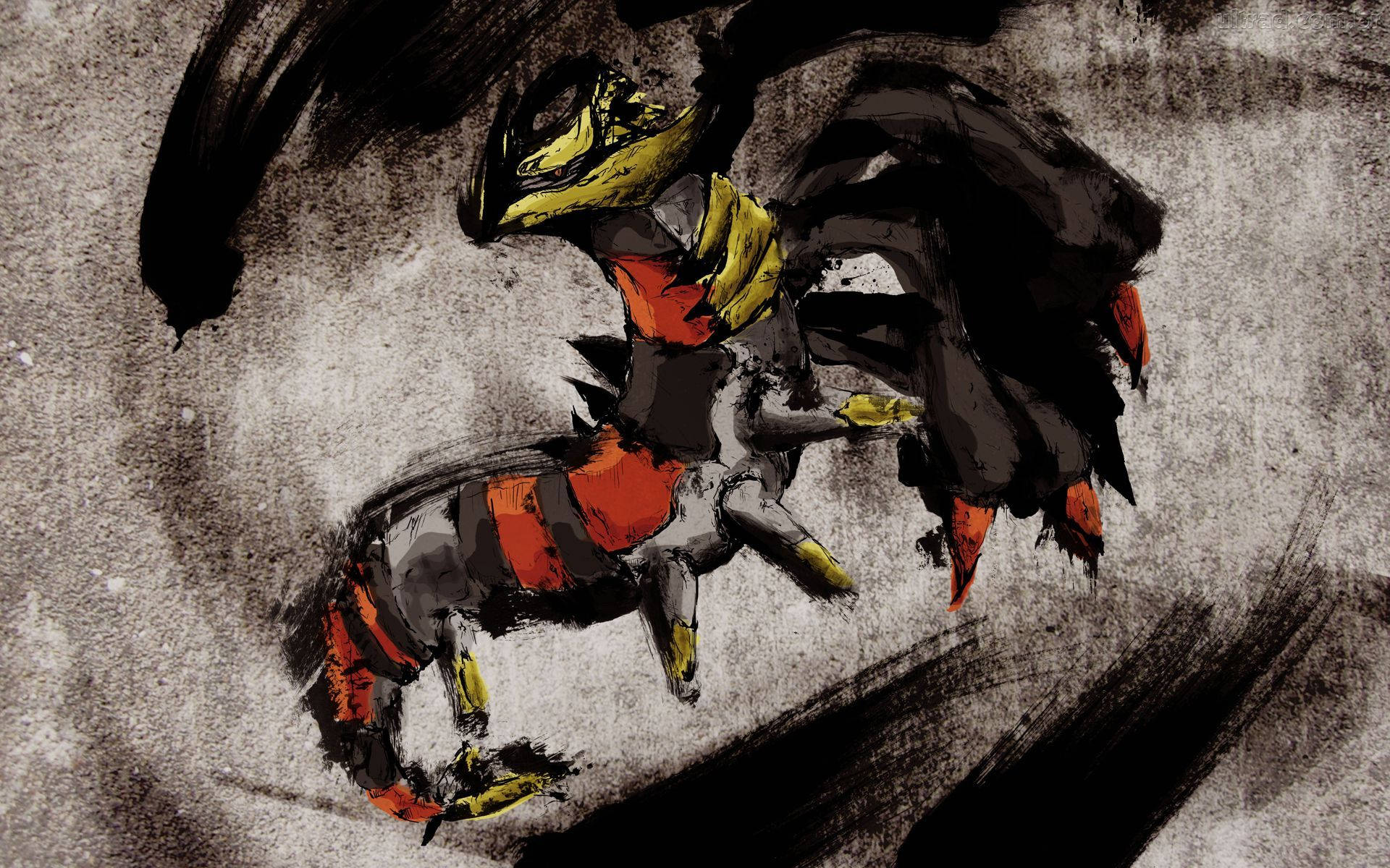A Dark Cave Filled With Towering Statues Of Giratina Background