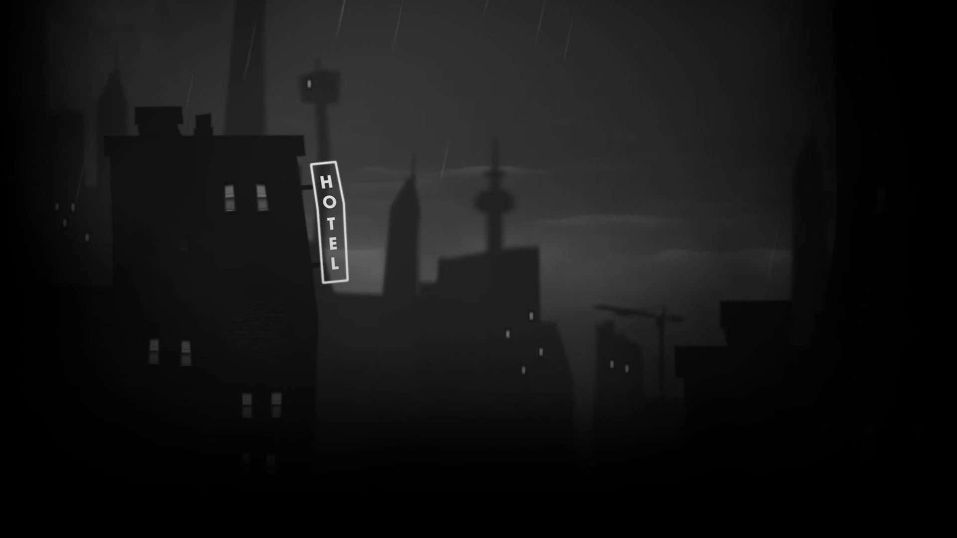 A Dark City With A Building In The Background
