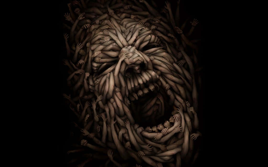 A Dark Drawing Of A Monster With A Mouth Background