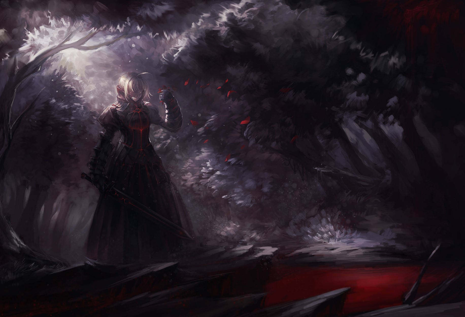 A Dark Fantasy Painting Of A Woman In A Forest Background