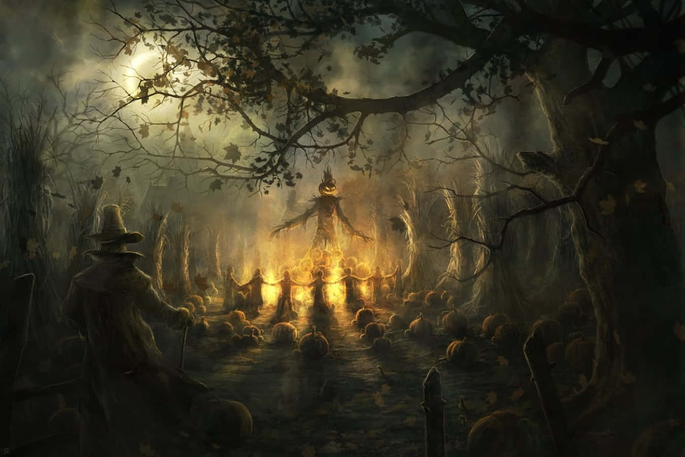 A Dark Forest With A Scary Scene Background