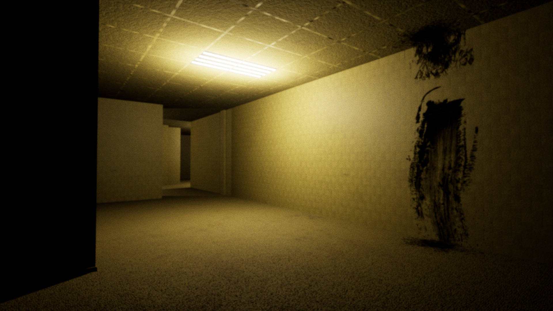 A Dark Hallway With A Light Shining On It Background